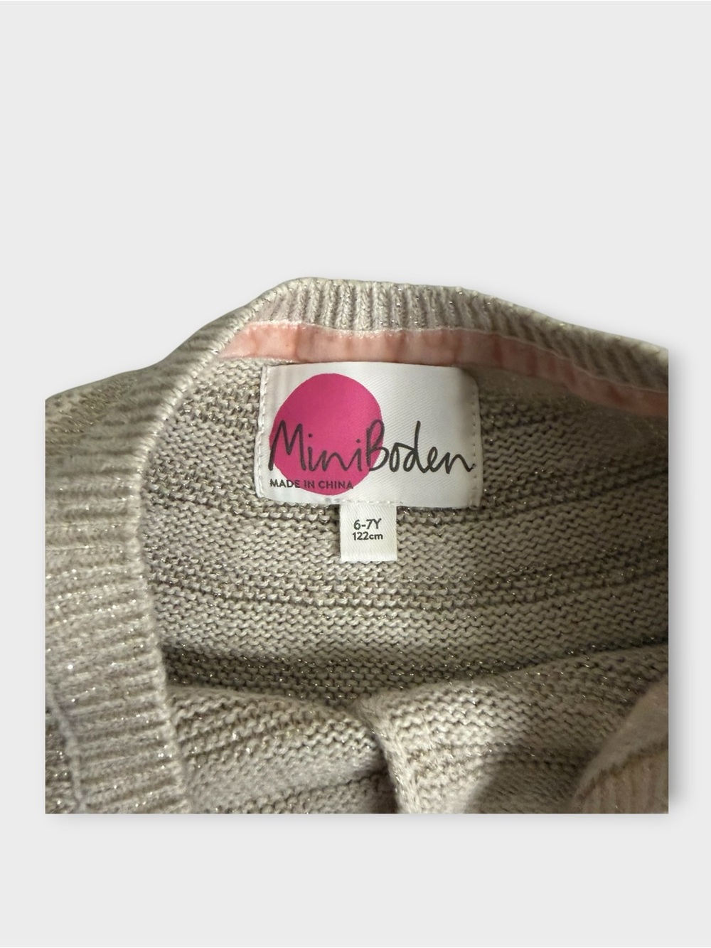 Mini Boden Oatmeal Knit Shiny Cashmere Blend Cardigan - Picture 3 of 6